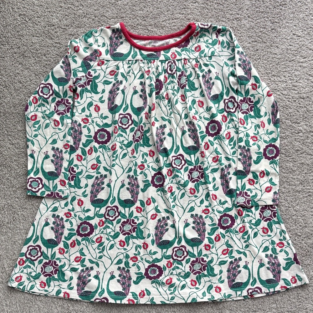 Tea Collection long-sleeved dress - peacocks and flowers!